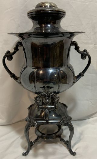 Antique Sheridan Silver On Copper Coffee Tea Hot Water Urn Dispenser 18” Tall