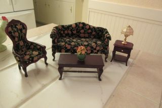 Dollhouse Victorian Sofa,  Chair,  Tables Concord Miniature Living Room Or Library