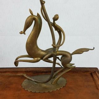 Antique WHW WERKSTÄTTE HAGENAUER WIEN Austria Deco Brass Horse Rider Lamp Rare 2