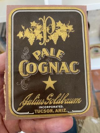 1890 Pre - Prohibition Julius Goldbaum Tucson Arizona Whiskey Rare Label Antique