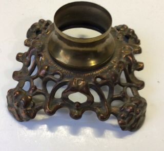 Antique Ornate Cast Iron Floral Gwtw Parlor Banquet Oil Lamp Base Brass Connecto