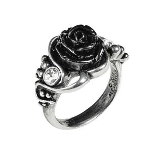 Alchemy Gothic R223 Bacchanal Rose Ring Swarovski Crystal Black Rose England