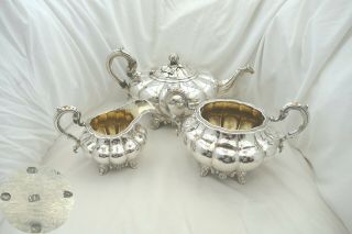 Rare Irish Victorian Hm Sterling Silver 3 Piece Tea Set 1842