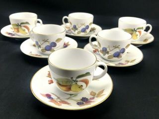 Set Of 6 Antique 1961 Royal Worcester Porcelain Evesham Gold Tea Cups & Saucers