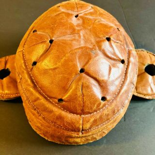 Rare Antique Vintage 1910 - 1920 Leather Flat Top Football Helmet