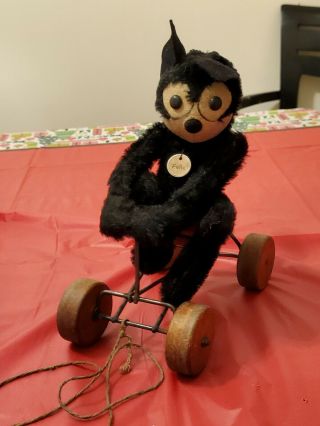 Very Rare Antique Steiff Felix The Cat Pull Toy With Name Tag