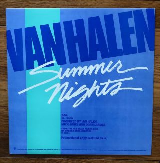 Van Halen Summer Nights Rare Promo 12 " Vinyl Single 1986