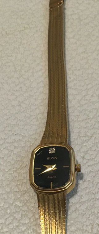 Vintage Elgin Diamond Ladies Fashion Quartz Watch,  Running With Battery