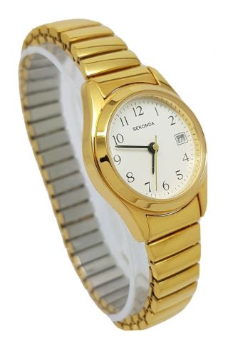 Sekonda Ladies Date Quartz Gold Tone Dress Watch Expanding Bracelet A12