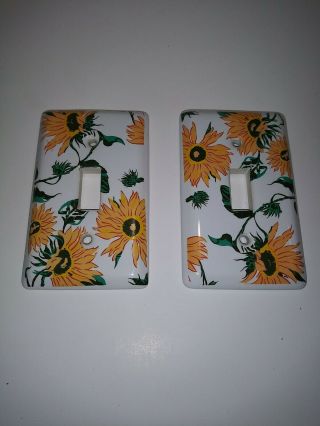 Yield House Vintage Ceramic Light Switch Covers Set Of 2 Sunflower Design
