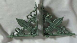 2 Cast Iron Shelf Brackets - French Art Deco Style - 7.  5 " X 7.  5 " Pair