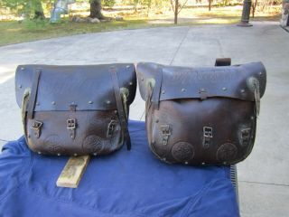 Rare 1930s Indian Motorcycle Leather Saddlebags Chief 4 Cylinder Knucklehead