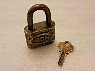 Rare Vintage 888 Brass Padlock With Key