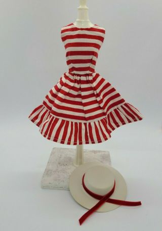 Vintage 1950s Fits Little Miss Revlon Doll Jill Toni Coty Red Striped Dress Hat