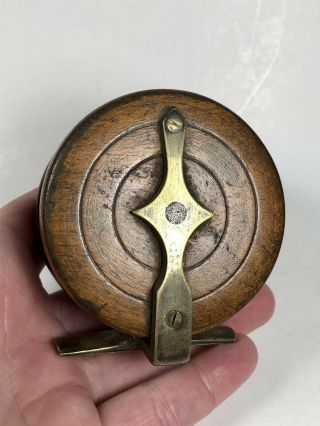 Vintage Antique WOOD and BRASS Fishing Reel Made In England 3