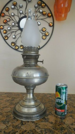 Antique Kerosene Oil Lamp Rayo Nickel Brass