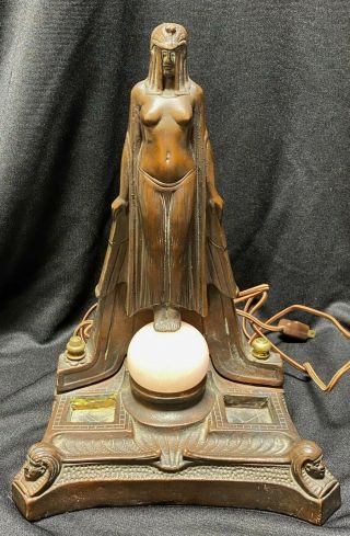 Rare 1910’s Art Deco Egyptian Motif Lady Lamp – Kathodian Bronze