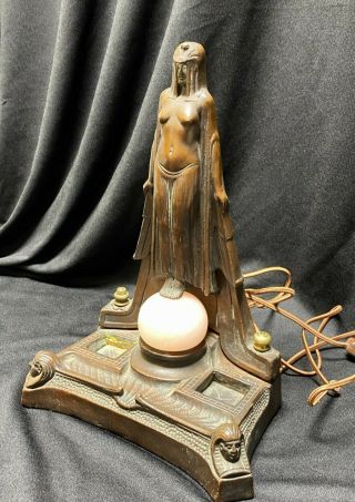 Rare 1910’s Art Deco Egyptian Motif Lady Lamp – Kathodian Bronze 2