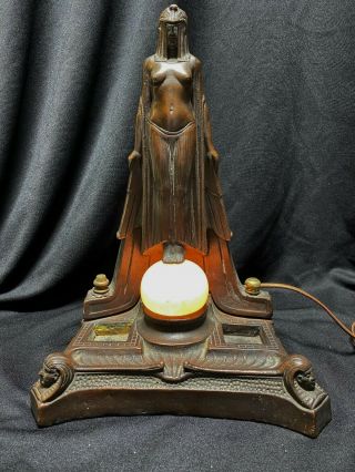 Rare 1910’s Art Deco Egyptian Motif Lady Lamp – Kathodian Bronze 3