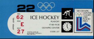 Miracle On Ice Ticket 1980 Lake Placid Olympic Ice Hockey Usa Vs Cccp Top Rare