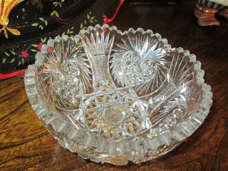 Vintage Cut Glass Heavy Lead Crystal Serving Dish Bowl Sawtooth Edge 8 " Dia