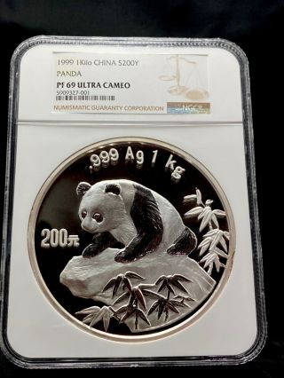 1999 One Kilo China S200y Silver Panda Ngc Pf69 Ultra Cameo Rare