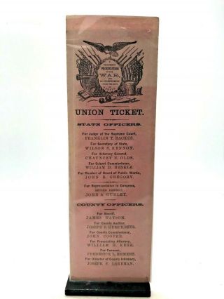 Rare Civil War Era Union Ticket - Election / Ballot Ticket - Rare