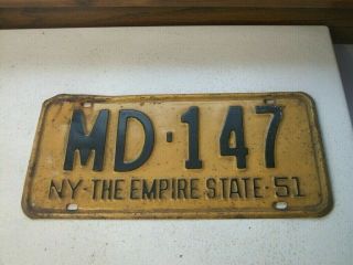 1951 Antique York State License Plate Md - 147