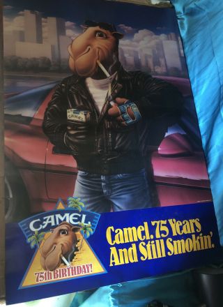Camel 75th Birthday Poster Joe Camel Racing (leather Jacket) Rare - No Cig Warning