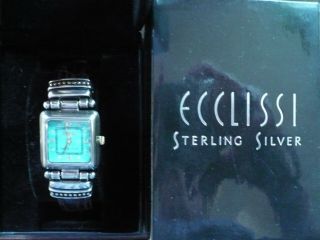 Ecclissi Watch Sterling Silver Case (925) - Turquoise Dial - Leather Band - 22490