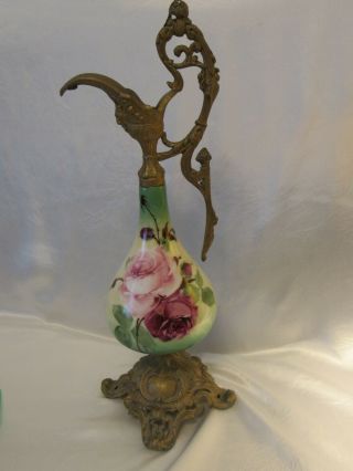 Antique Ewer Vase Urn Pitcher Hand Painted Porcelain Victorian Ornate Mantle Art