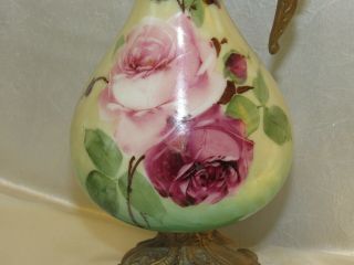 Antique Ewer Vase Urn Pitcher Hand Painted Porcelain Victorian Ornate Mantle Art 2