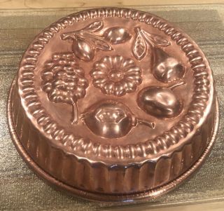 Antique Copper Mold Tin Lined Pear,  Grapes & Peach,  Olives,  Daisy 11” Round