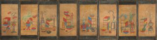 A Fine/rare Korean “chaekkori (冊架圖) - Scholar’s Utensils” 8 Panel Paintings