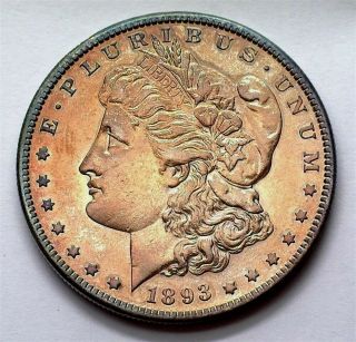 1893 - S Morgan Silver Dollar Nearly Uncirculated Color Rare This
