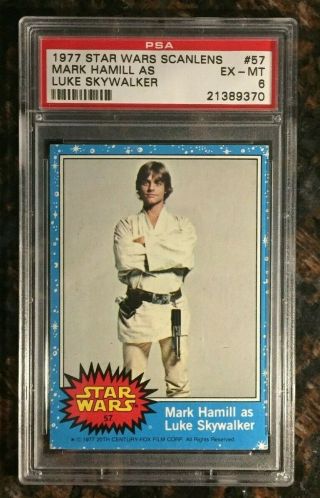 1977 Scanlens Star Wars 57 Mark Hamill As Luke Skywalker Psa 6 Ex - Mt Card Rare
