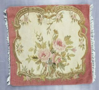 Antique French 19thc Hand Woven Floral Aubusson Tapestry 43x43cm