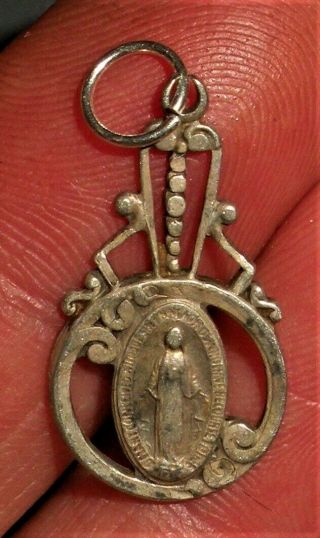 Antique C.  1920 Mary Icon Sterling Silver Charm Pendant Vafo