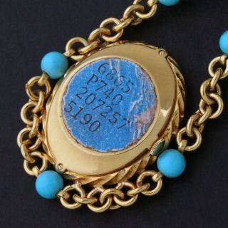 Rare Piaget 18K Gold Persian Turquoise Lapis Lazuli Necklace Pendant Watch, 5