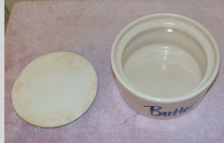 Antique Pottery Stoneware Blue Butter Crock w/Lid 3