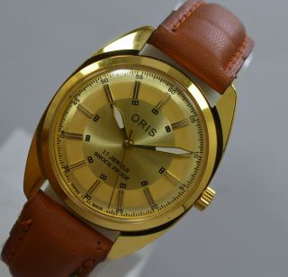 Vintage Oris Gold Plated Hand Wind ST 96 - 17 Jewels Men ' s Wrist Watch 3
