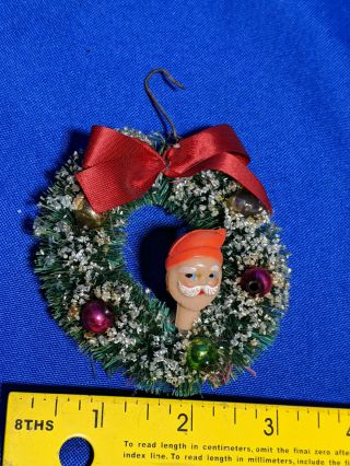 Antique Rare Wreath Xmas Tree Ornament Celluloid Elf Snow Green Vtg Old Red