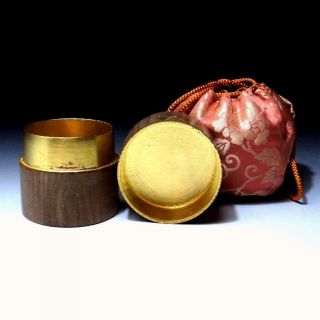 @ke34: Vintage Japanese High - Class Wooden Tea Caddy,  Gold With Cloth Bag
