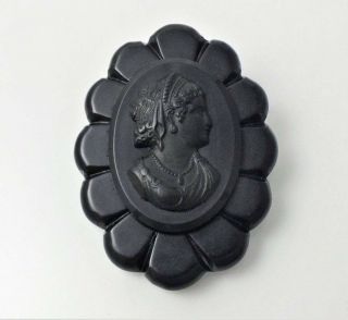 Antique Vintage Bakelike Celluloid Carved Cameo Goddess Brooch Pin 3 7/8 "