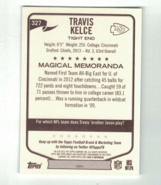 TRAVIS KELCE 2013 Topps Magic ROOKIE RC No.  327 Kansas City Chiefs RARE STAR 2