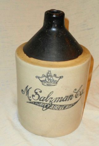 Antique M Salzman Co 1/2 Gal Stoneware Whiskey Rye Jug Take A Look