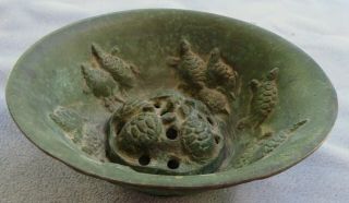 Rare E.  T.  Hurley Bronze Bowl With Matching Flower Frog Turtles