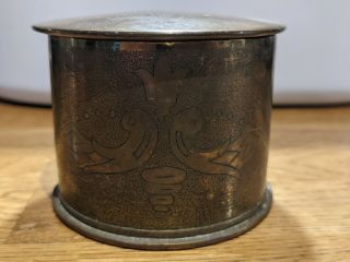 Wwi World War I Trench Art Shell Trinket Box,  Lid Incised Detail Initials Ammj
