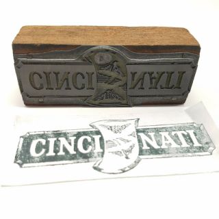 Vtg Antique Ornate " Cincinnati " Word Printing Letterpress Printer Block Stamp Oh