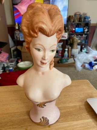 Vintage 11” Red Head Victorian Maiden Girl Lady Bust Statue Sculpture Ceramic